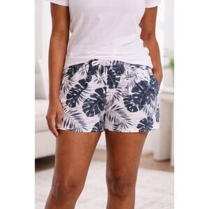 Nautica Blue & White Tropical Leaf Print Linen Blend Shorts Women’s Size Medium